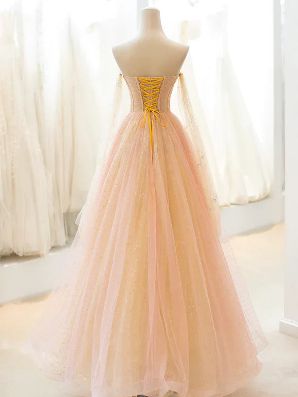 Light Pink Tulle Sweetheart Long Prom Dress