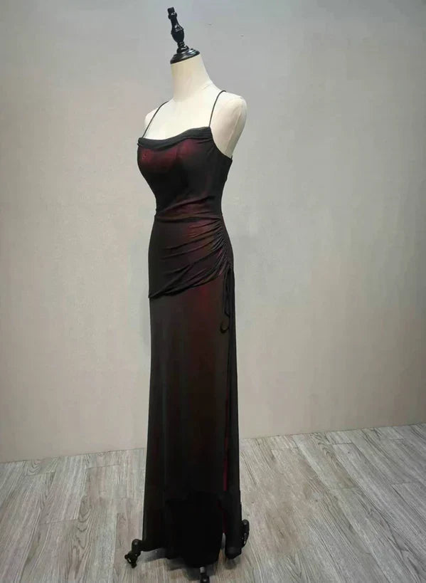 Black and Red Straps Long Simple Party Prom Dress