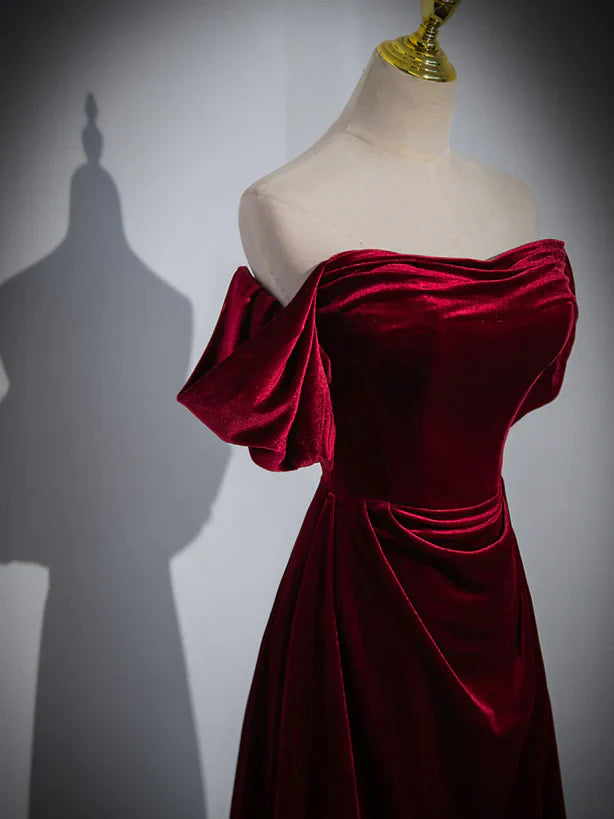A-line Wine Red Velvet Sweetheart Wedding Party Prom Dress