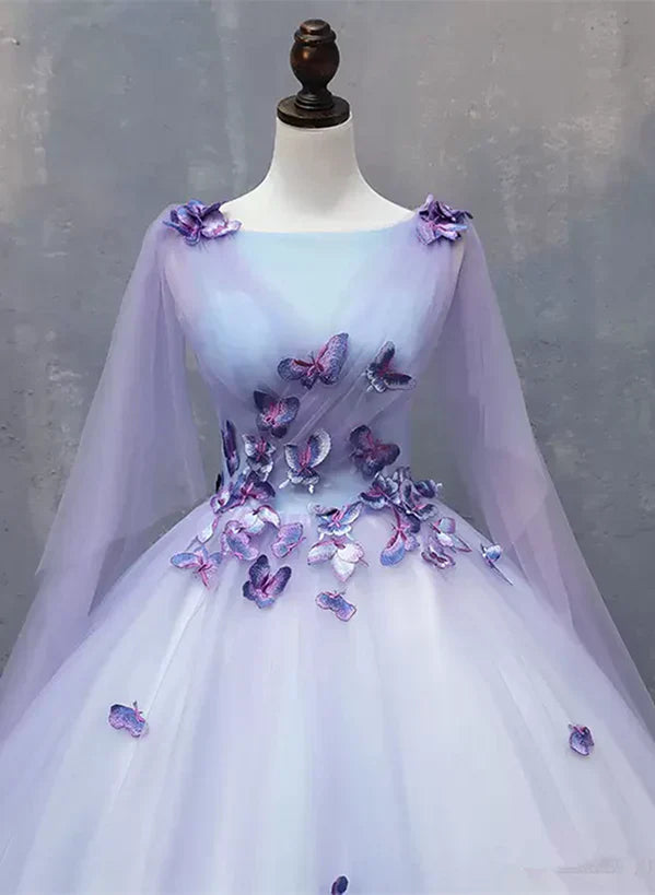 Lavender Tulle Long Formal Dress with Butterflies