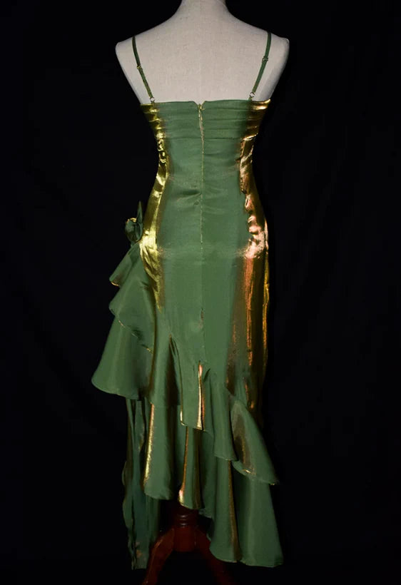 Charming Mermaid High Low Satin Straps Party Prom Dress