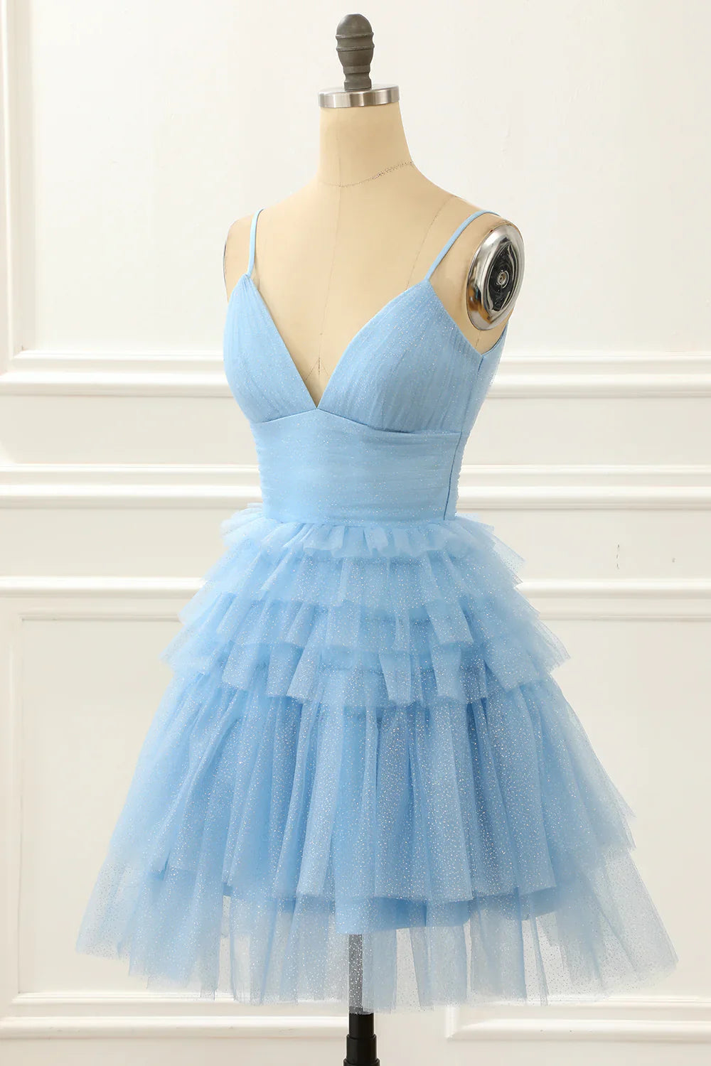 A-Line Cute Light Blue Homecoming Dress With Ruffles