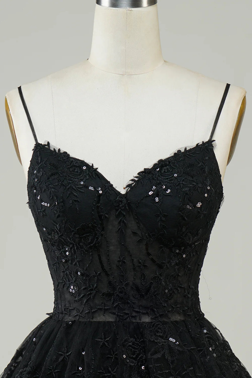 Sparkly Spaghetti Straps Sequins Tiered Homecoming Dress