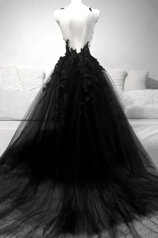 A-line Tulle with Lace Long Party Formal Prom Dress