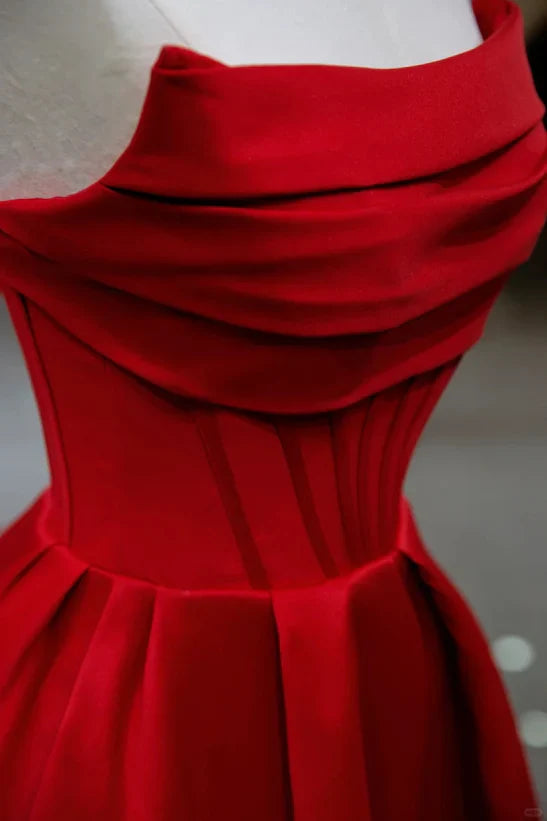 Red A-line Satin Scoop Long Prom Dress Party Dress