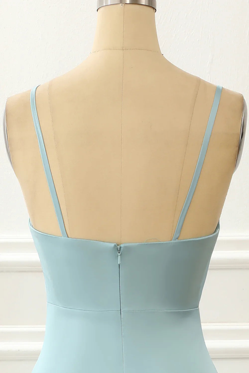 Blue Satin Spaghetti Straps Simple Prom Dress
