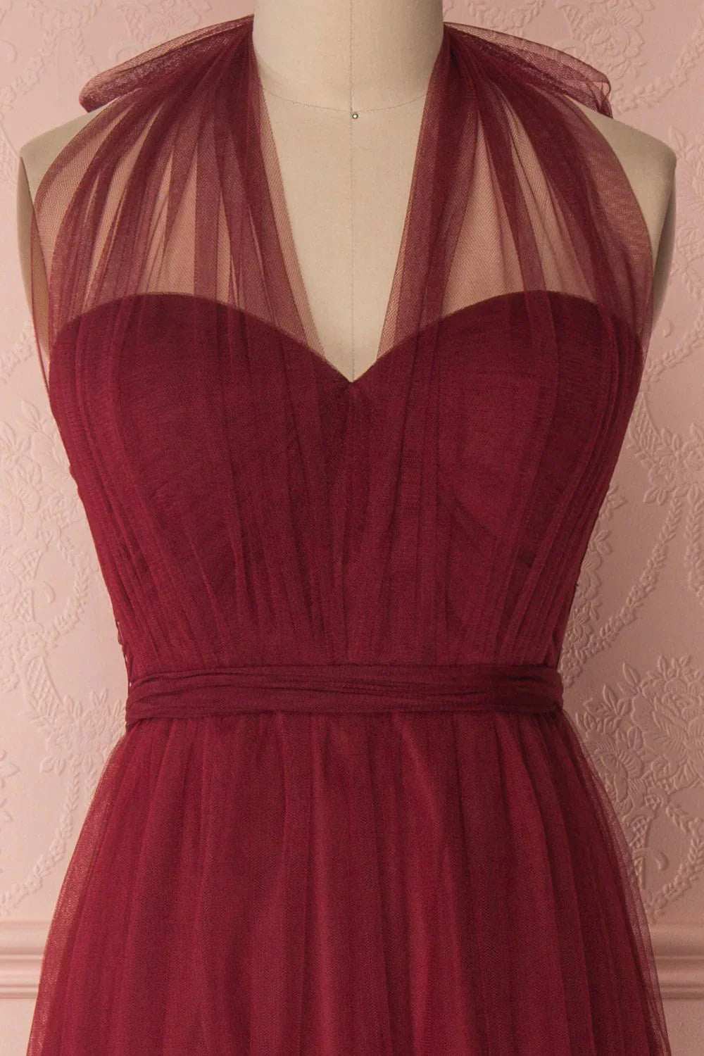 Burgundy tulle sweetheart long prom Wedding Dresses