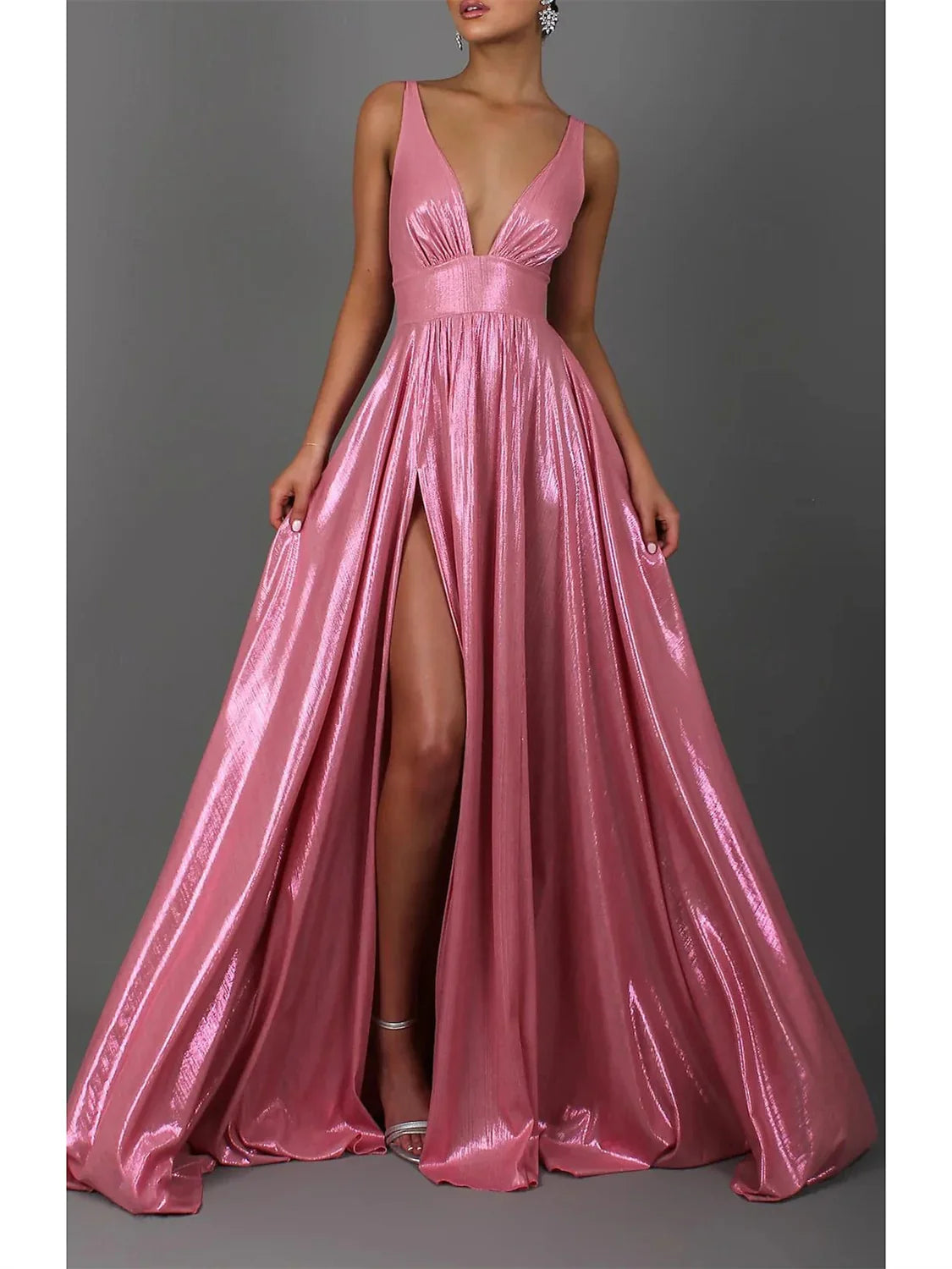A-Line/Princess Sleeveless V Neck Floor-Length Prom Dresses