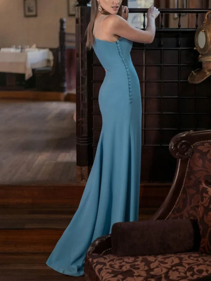 One-Shoulder Long Sleeves Floor-Length Evening Dress