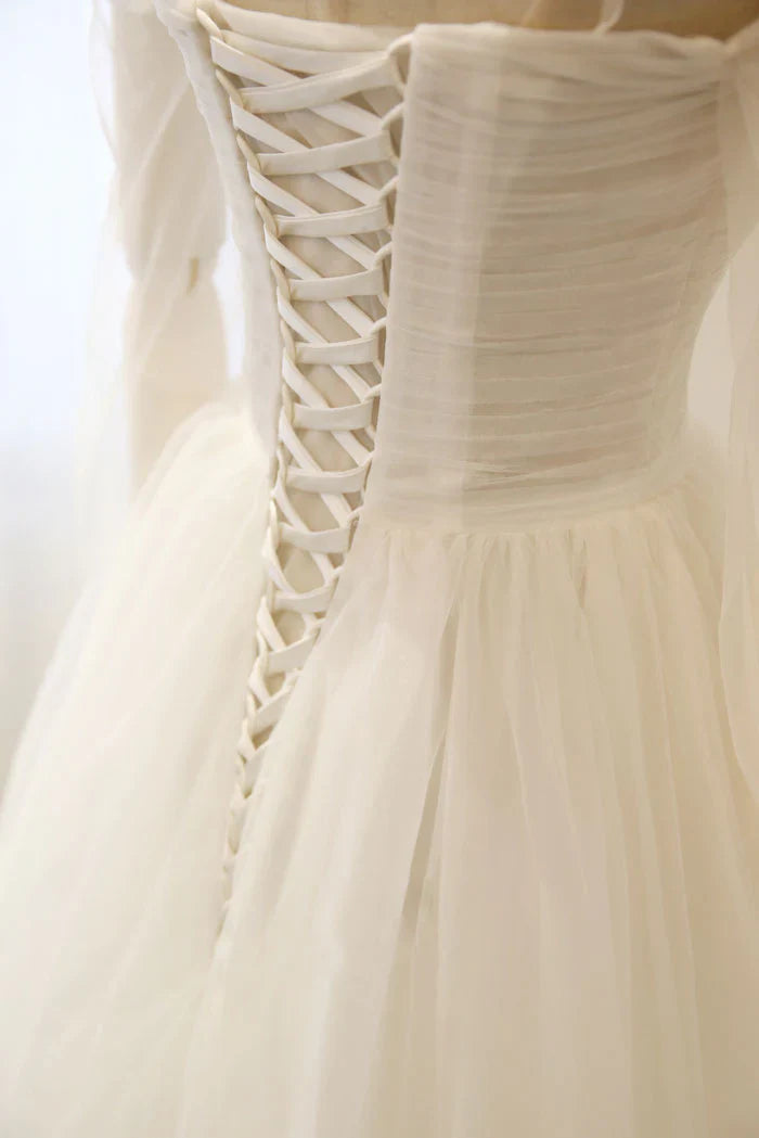 Elegant white tulle long prom Wedding Dresses