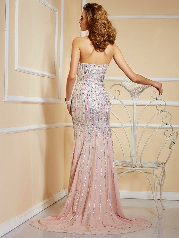Beading Strapless Sleeveless Long Chiffon Dresses