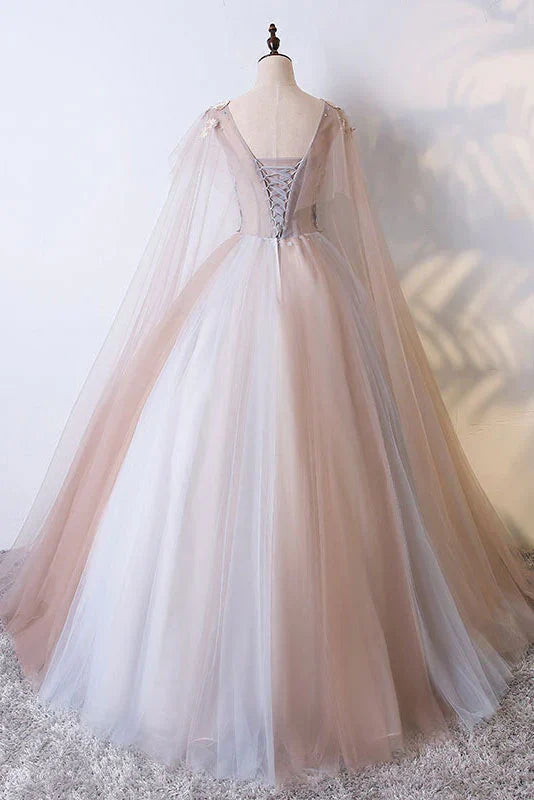 Champagne tulle long prom Wedding Dresses