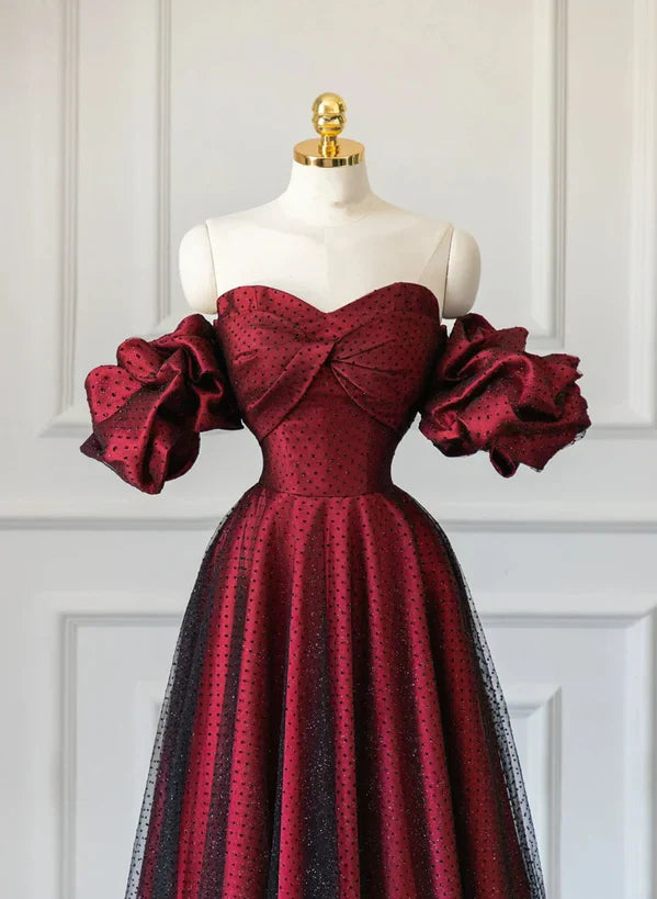 Wine Red Off Shoulder Long Formal Dress