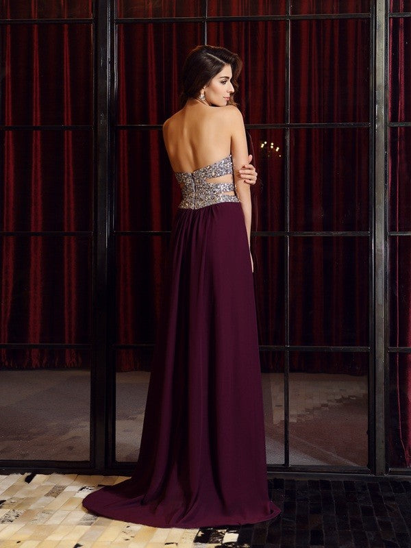 Sweetheart Beading Sleeveless Long Chiffon Dresses