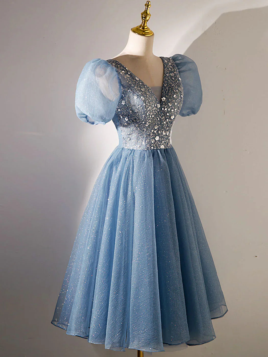 Blue V Neck Homecoming Dress with Sequin