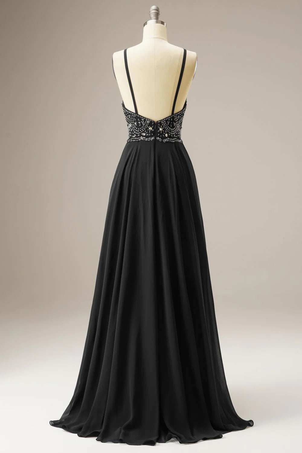 A-Line Spaghetti Straps Chiffon Navy Prom Dress Evening Dress WIth Beading