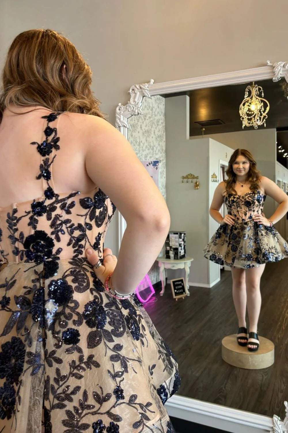 A-Line Spaghetti Straps Corset Champagne Short Homecoming Dress With Appliques