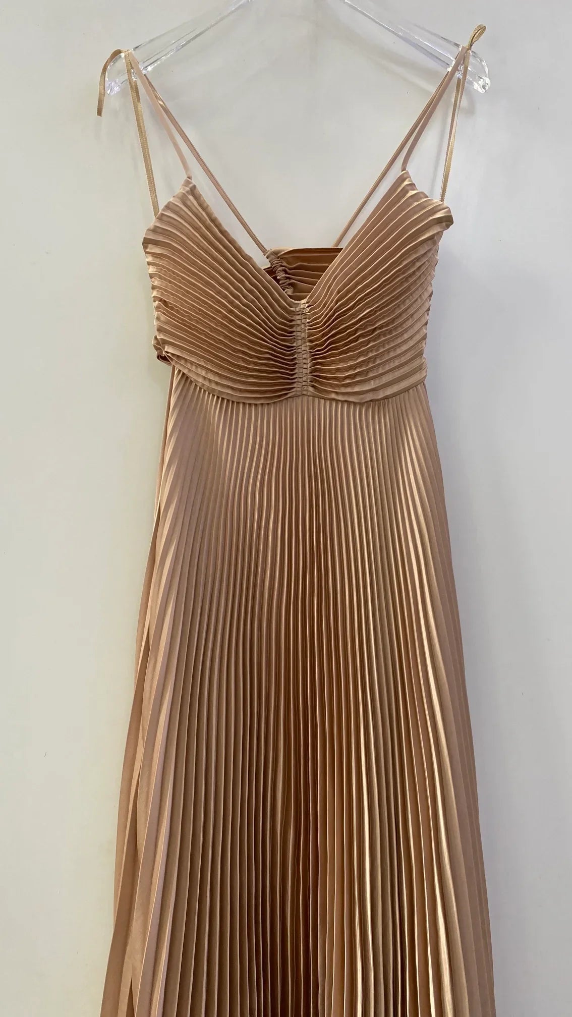 A-Line Spaghetti Straps Pleated Champagne Long Prom Dress For Women