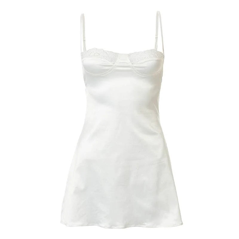 A-Line Sweetheart Lace Trim Backless satin White Mini Homecoming Dresses