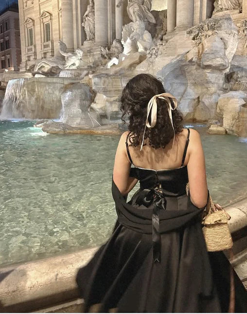 A-line Spaghetti Straps Satin Tulle Black and White Long Party Dress Custom