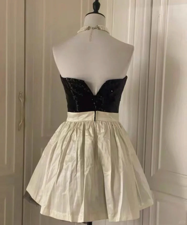 A-line Strapless Homecoming Dress Sequin Black Short Party Dress Hot Sale