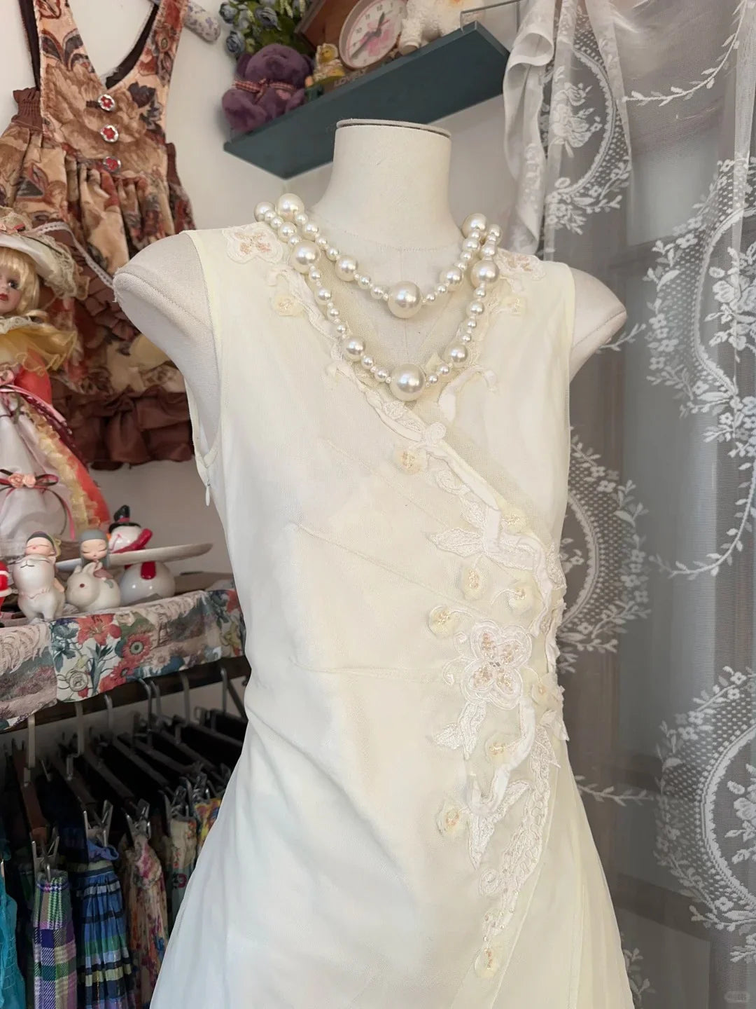 A-line V Neck Applique Double Layer Ivory Prom Dress Evening Dress