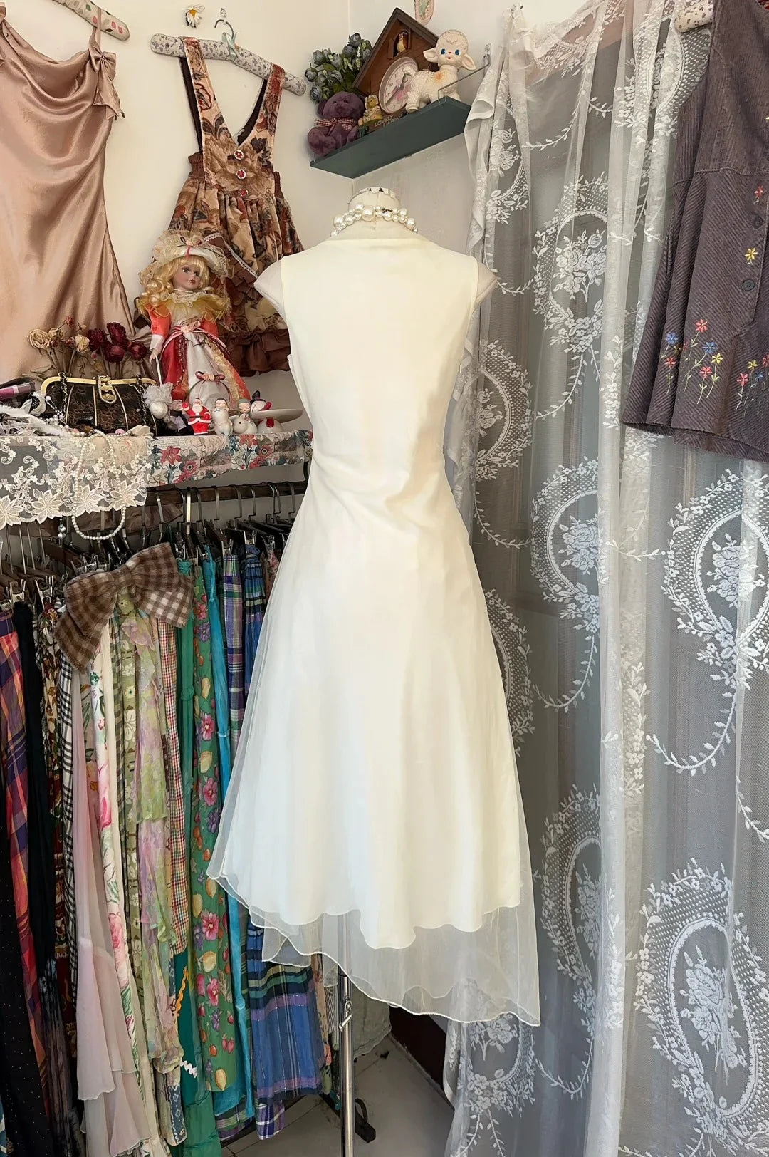 A-line V Neck Applique Double Layer Ivory Prom Dress Evening Dress