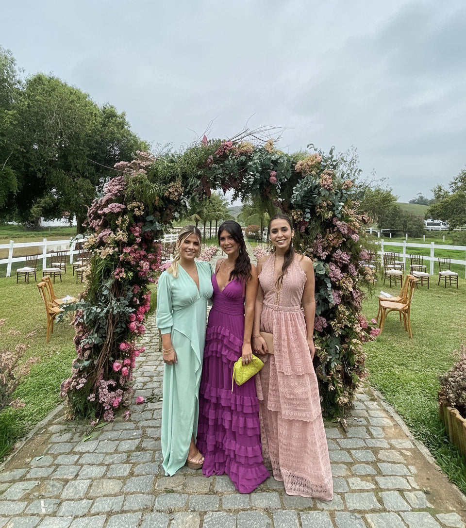 A-line V Neck Layered Ruffle Chiffon Purple Floor Length Party Dress