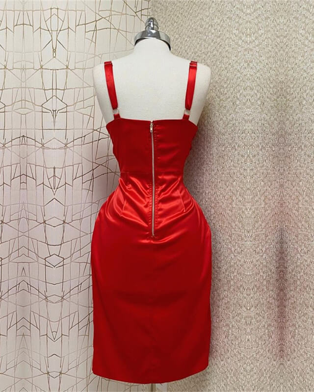 A-line Off Sleeves Red Sheath Homecoming Prom Dress With Slit