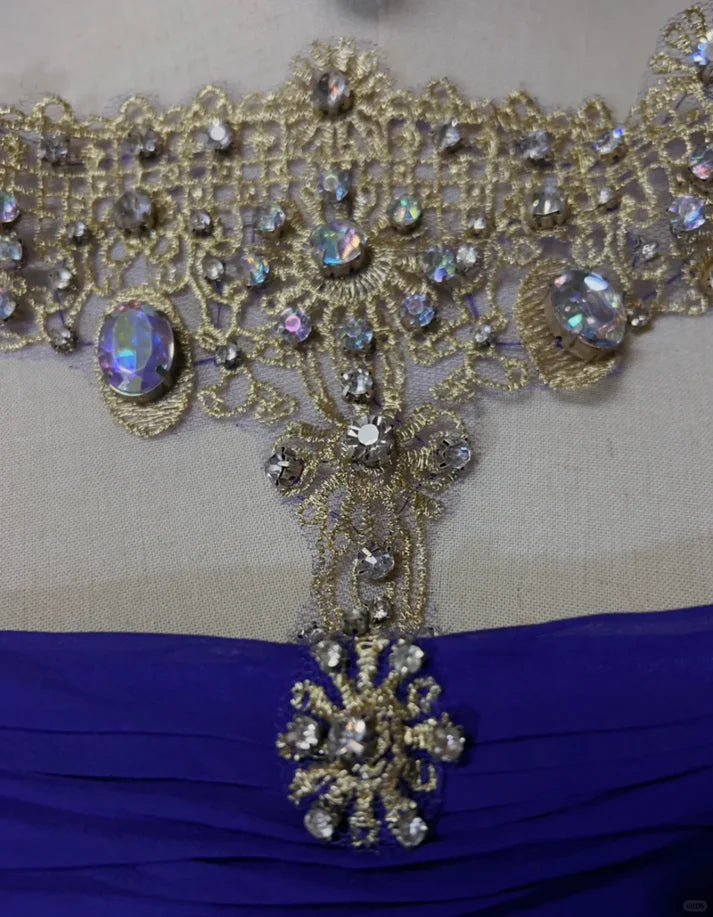 A Line Chiffon Royal Blue Long Prom Dress Evening Dress With Rhinestones