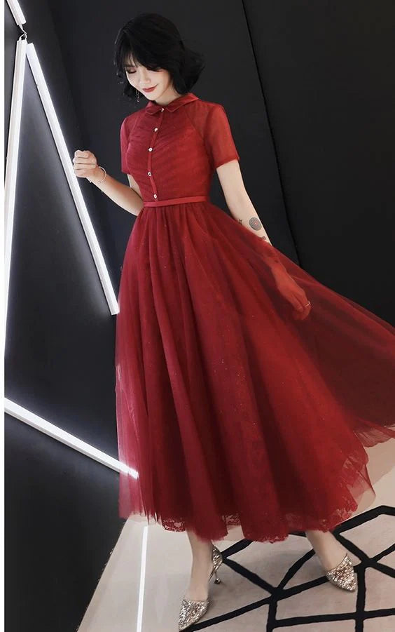 A Line Half High Neck Tulle Lilac Evening Dress Graduation Prom Dress