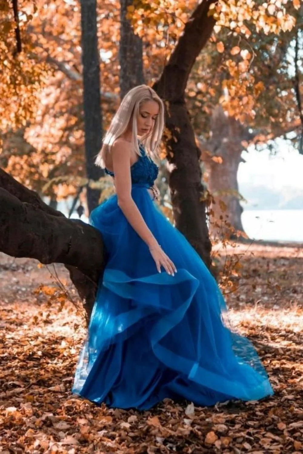 A Line One Shoulder Appliques Royal Blue Floor Length Prom Dress