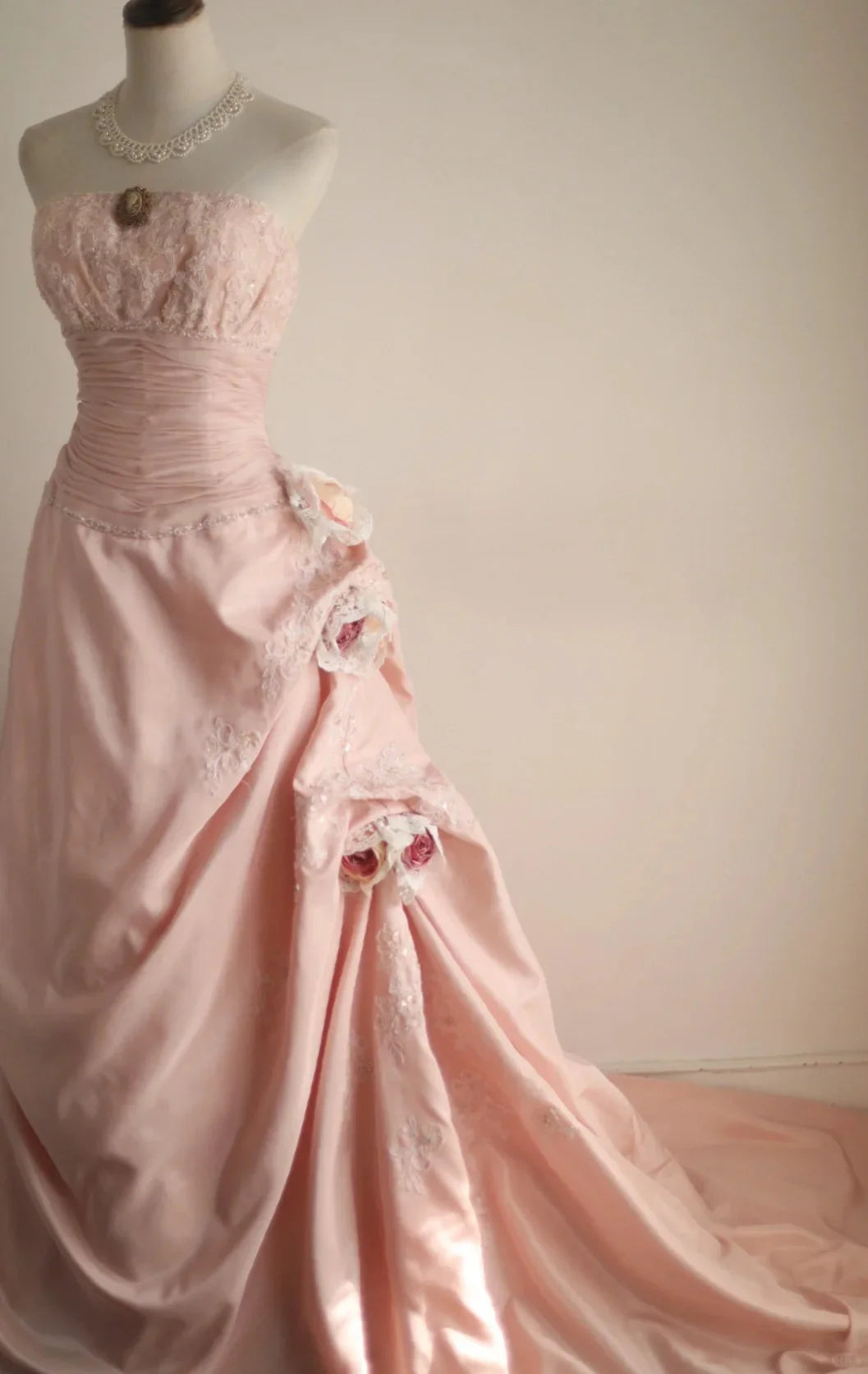 A Line Sleeveless Lace Applique Pink Long Prom Dress Princess Dress