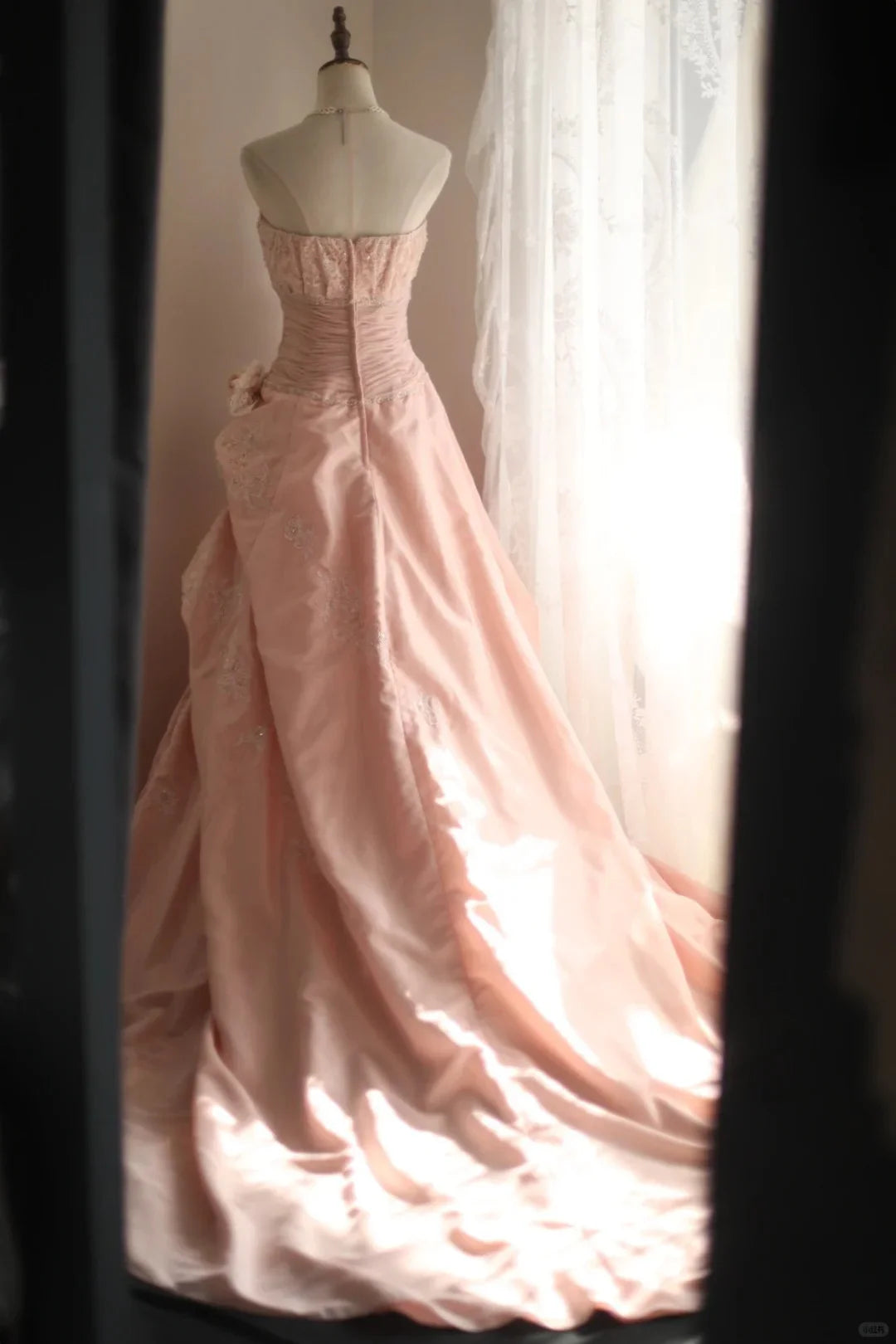 A Line Sleeveless Lace Applique Pink Long Prom Dress Princess Dress