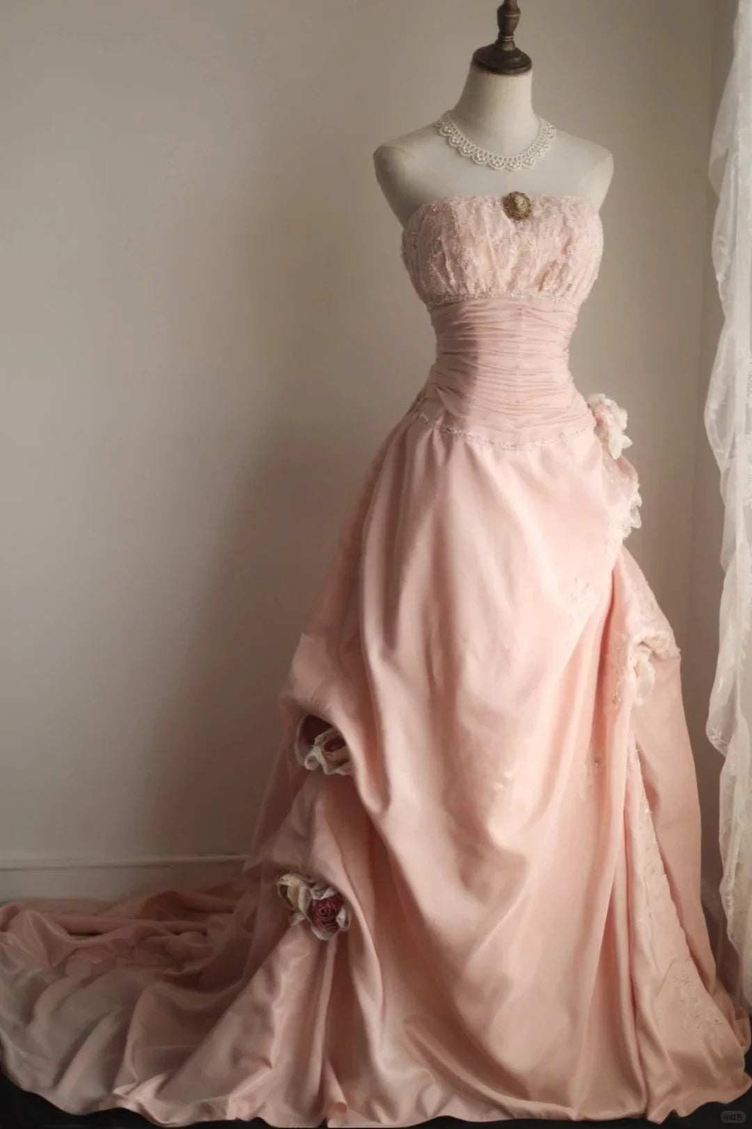 A Line Sleeveless Lace Applique Pink Long Prom Dress Princess Dress