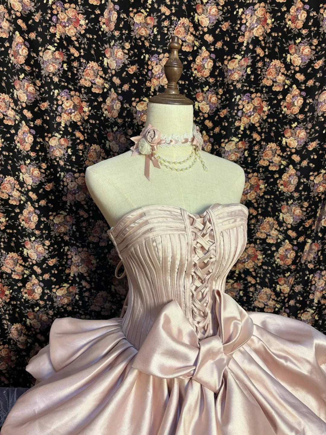 A Line Strapless Bow Lace Up Satin Light Pink Prom Dress Evening Dress