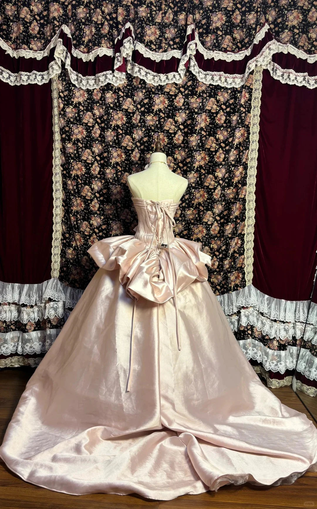 A Line Strapless Bow Lace Up Satin Light Pink Prom Dress Evening Dress