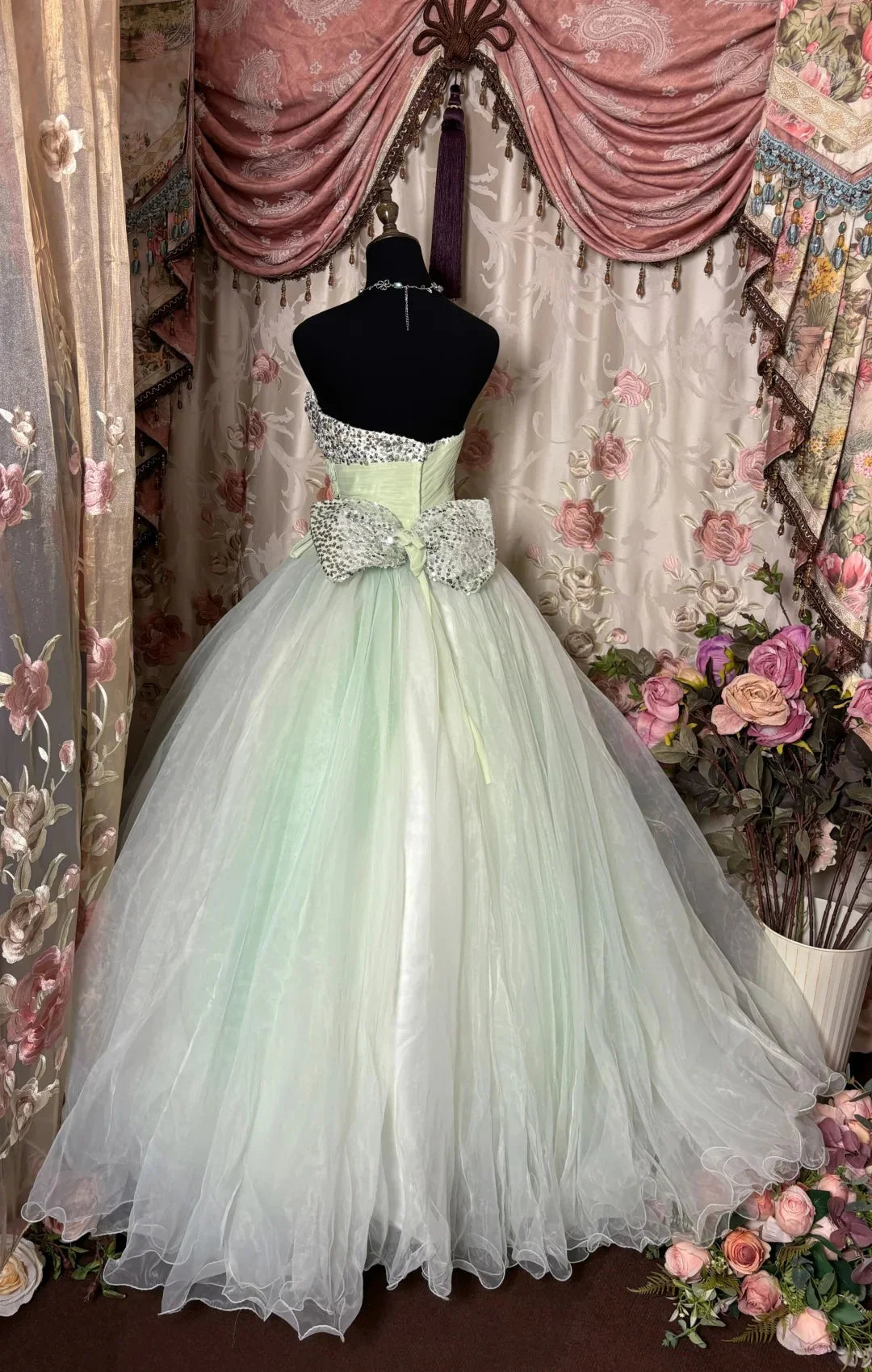 A Line Sweetheart Beaded Applique Green Long Prom Dress Evening Dress