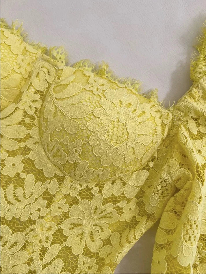 A line Sweetheart Short Sleeves Lace Yellow Long Evening Dress Prom Dress