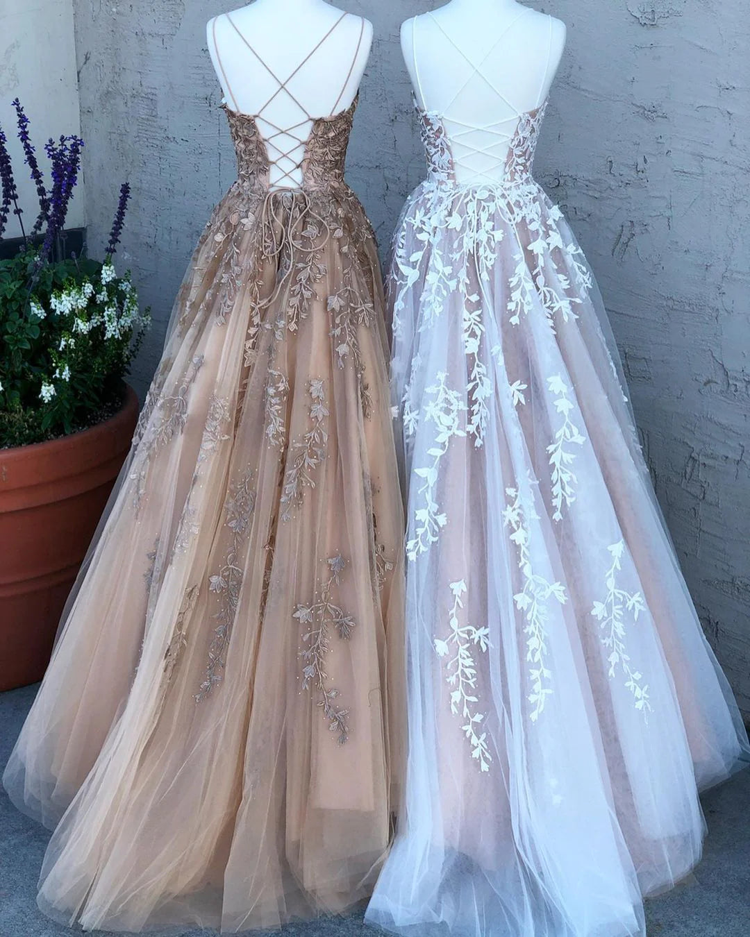 As Pic A-line Spaghetti Straps Appliques Beaded Long Prom Dress
