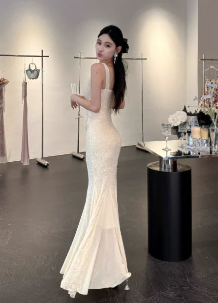 As Pic Elegant Mermaid Square Neck Sequins Chiffon Formal Evening Dress