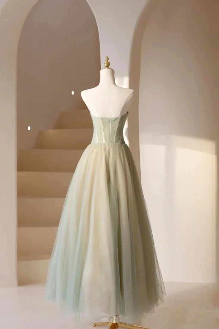 As Pic Lovely A-Line Strapless Corset Beaded Tulle Long Prom Dress