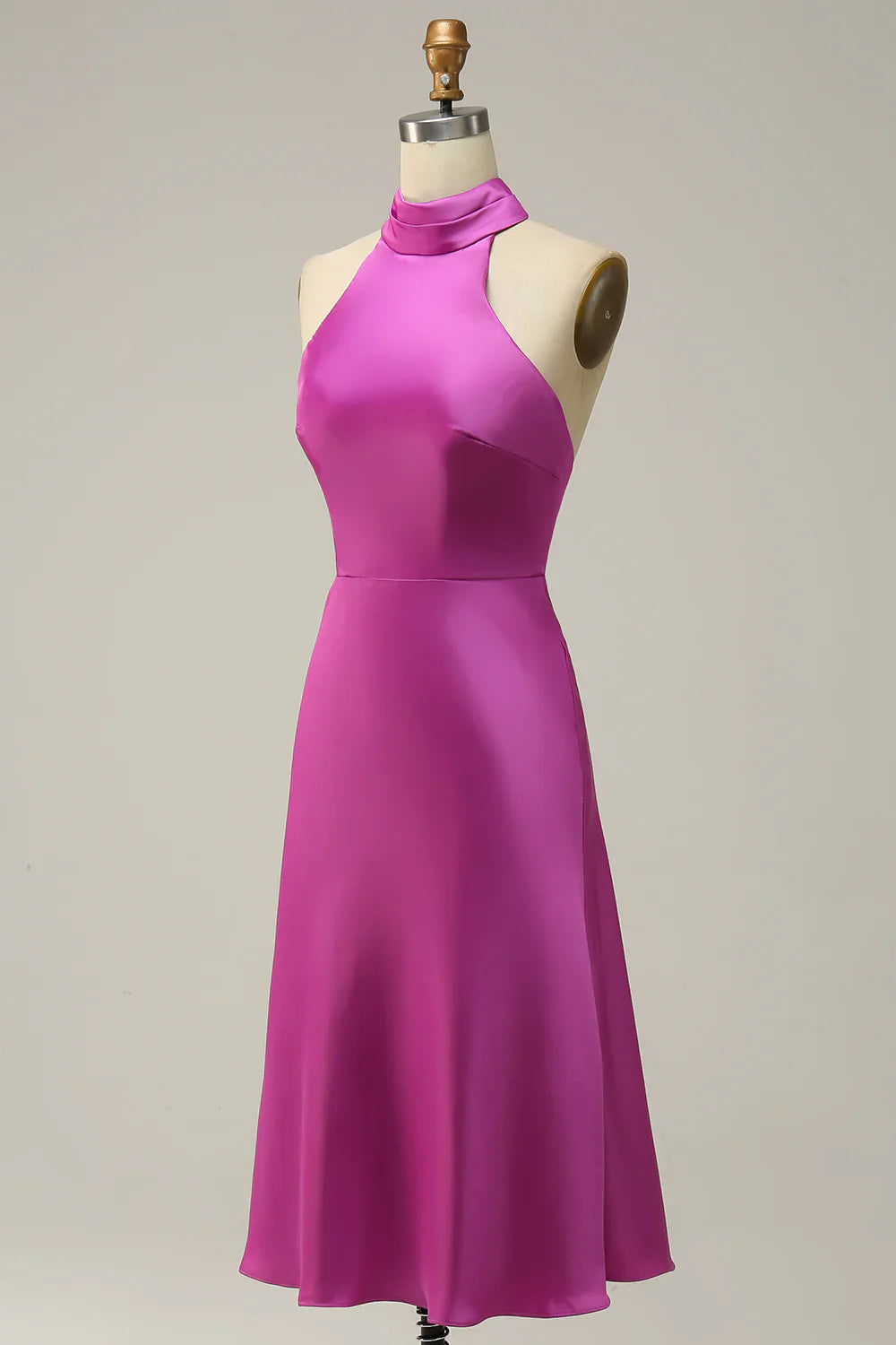 Sheath Halter Neck Satin Bridesmaid Dress