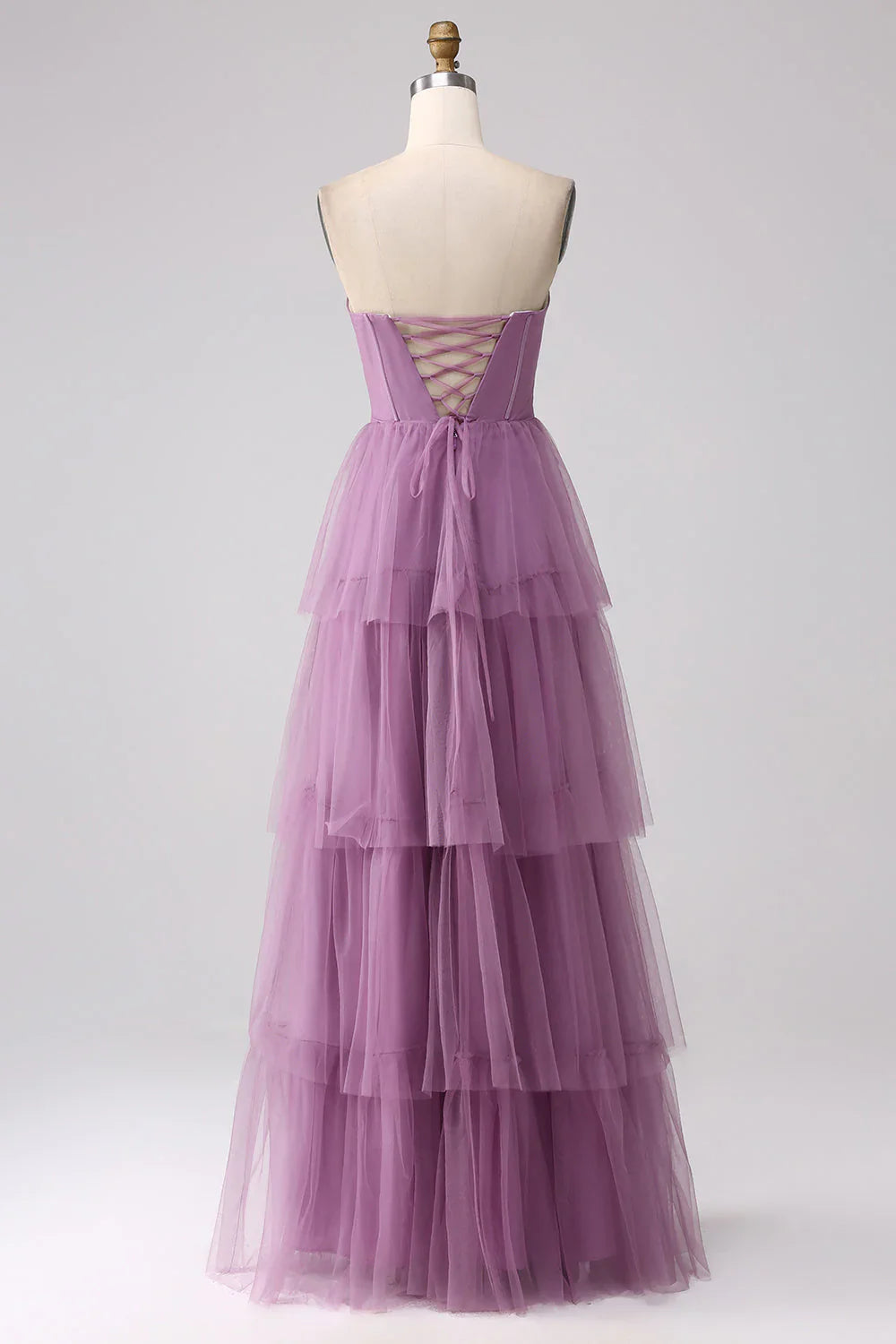 A Line Tulle Tiered Pleated Long Prom Dress With Slit