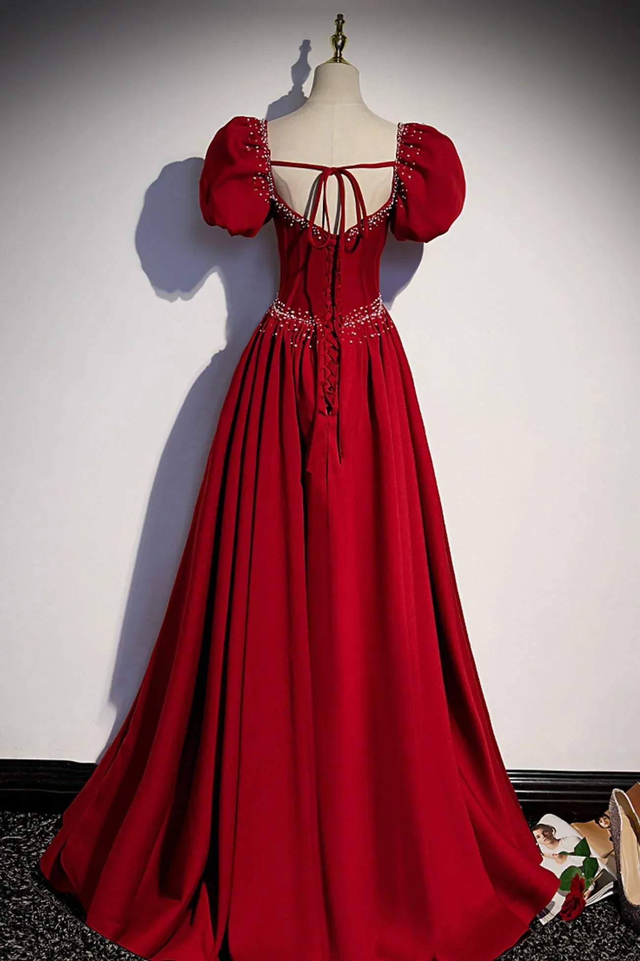 Beautiful A-Line Sweetheart Short Sleeve Lace Up Sweep/Brush Train Prom Dress