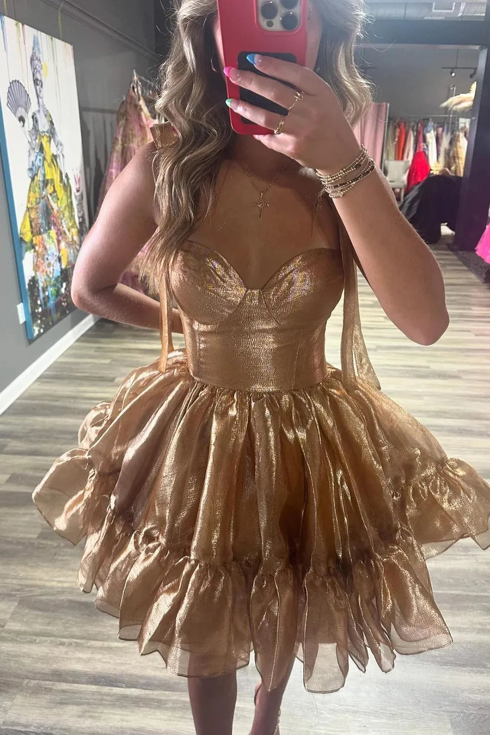 Beautiful A-Line Tie Straps Ruffle Organza Green Short Homecoming Dress