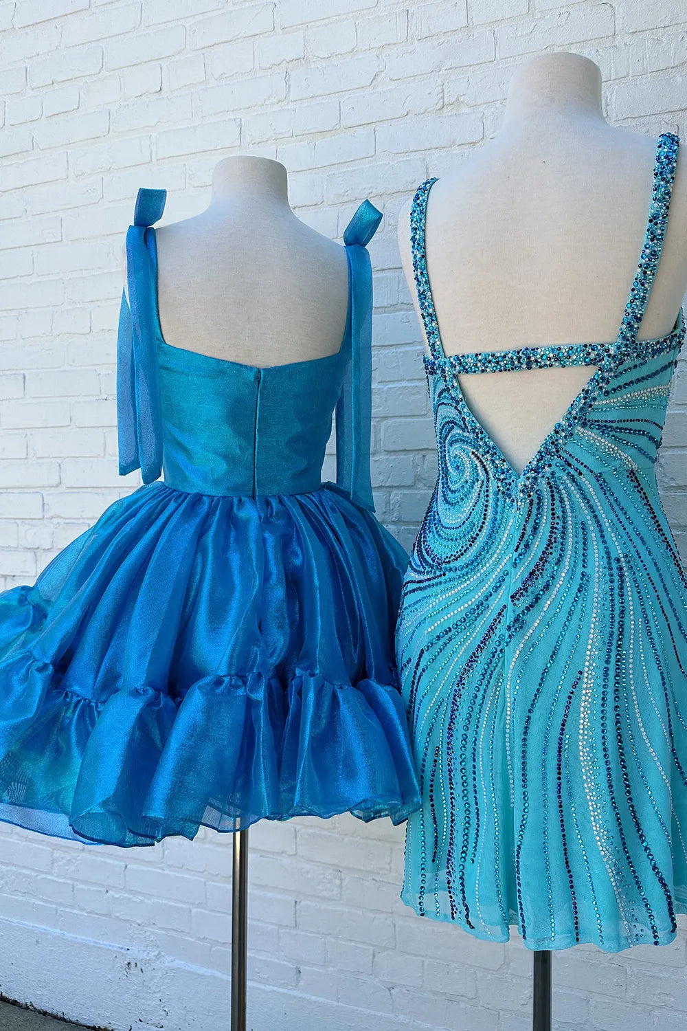 Beautiful A-Line Tie Straps Ruffle Organza Green Short Homecoming Dress