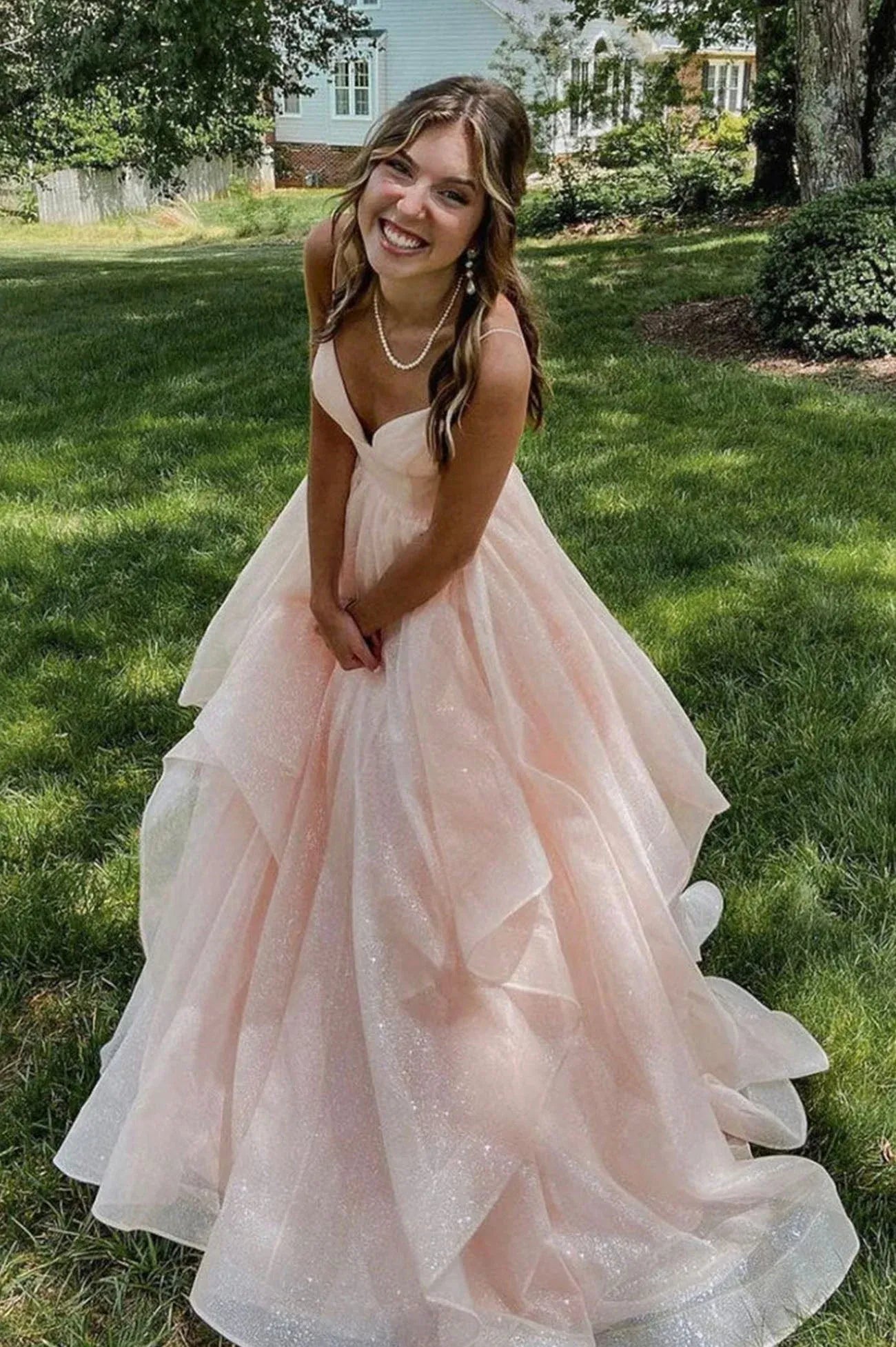 Beautiful A-Line V-Neck Sleeveless Lace Up Floor-Length Prom Dress