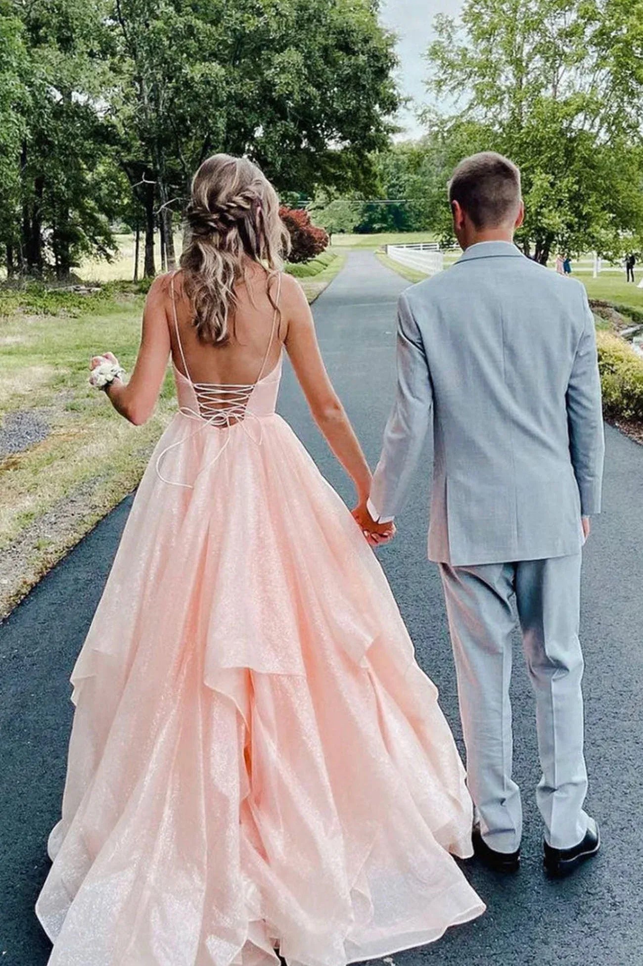 Beautiful A-Line V-Neck Sleeveless Lace Up Floor-Length Prom Dress