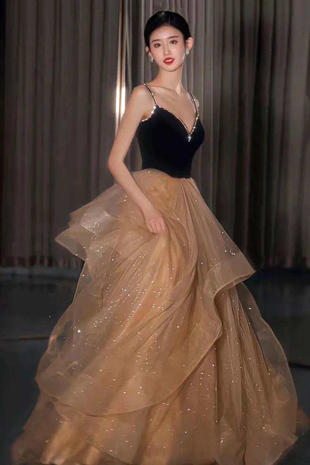 Beautiful A-Line V Neck Sleeveless V Back Floor-Length Prom Dress